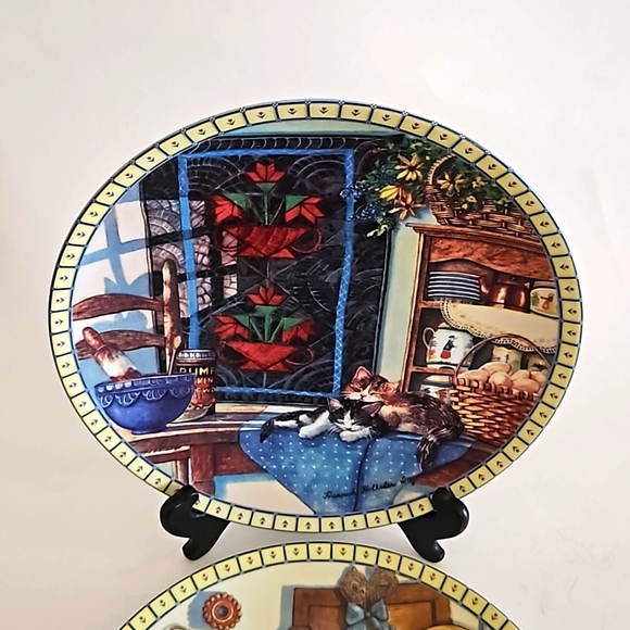 Set of 2 Cats Kittens Lazy Morning & Mirror Mischief Cozy Country Corners Plates - Picture 2 of 9